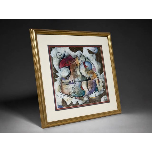Early 21st Century Early 21st Century Colorful Abstract Mixed Media Painting, Gold Frame For Sale - Image 5 of 8