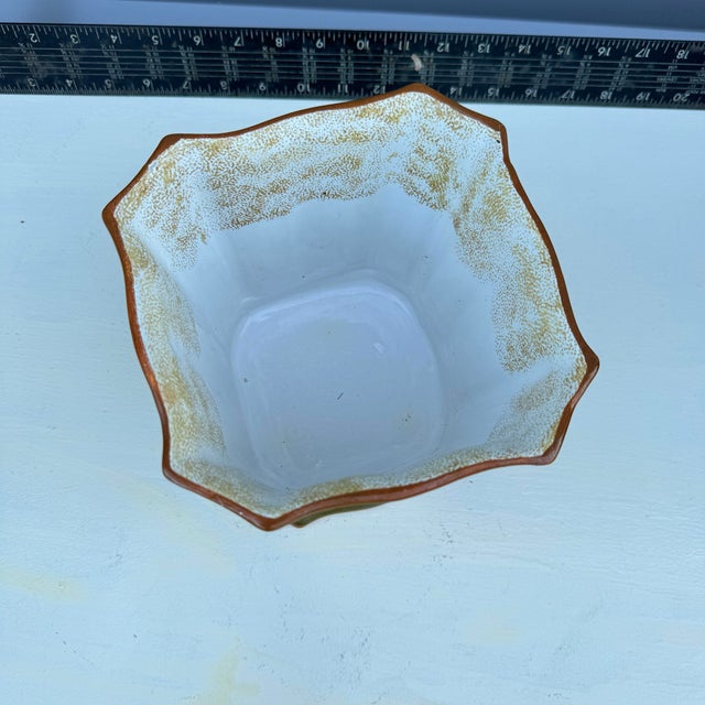 Mid-Century Modern Italian Hexagonal Ceramic Planter With Green and Yellow Floral Design For Sale - Image 4 of 6