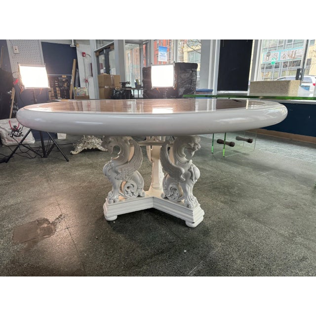 Renaissance 19th Century French Renaissance Round Dining Table With Carved Wood Dragon Pedestal and Walnut Table Top For Sale - Image 3 of 6