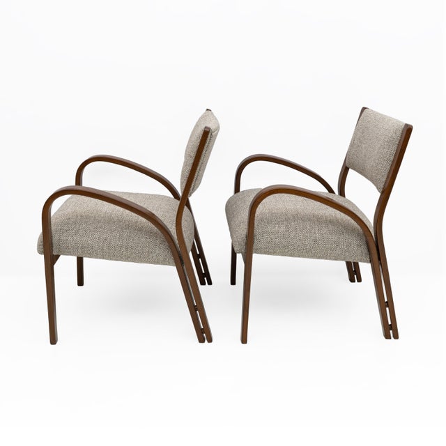 Wood Art Deco Italian Fabric Armchairs and Small Sofa, 1930s, Set of 3 For Sale - Image 7 of 11