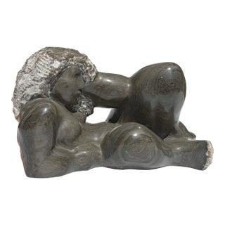 Modernist Nude Female Carved Granite Sculpture by Charlotte Lees For Sale