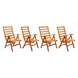 Solid Pine Slat Folding Outdoor Chairs, 1950s, Set of 4 For Sale