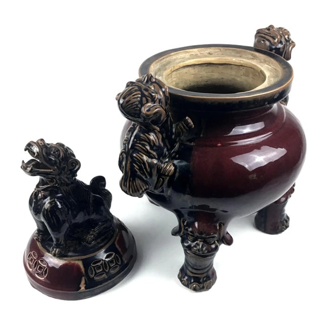 Chinese Large Chinese Porcelain Foo Dog Lion Incense Burner For Sale - Image 3 of 13