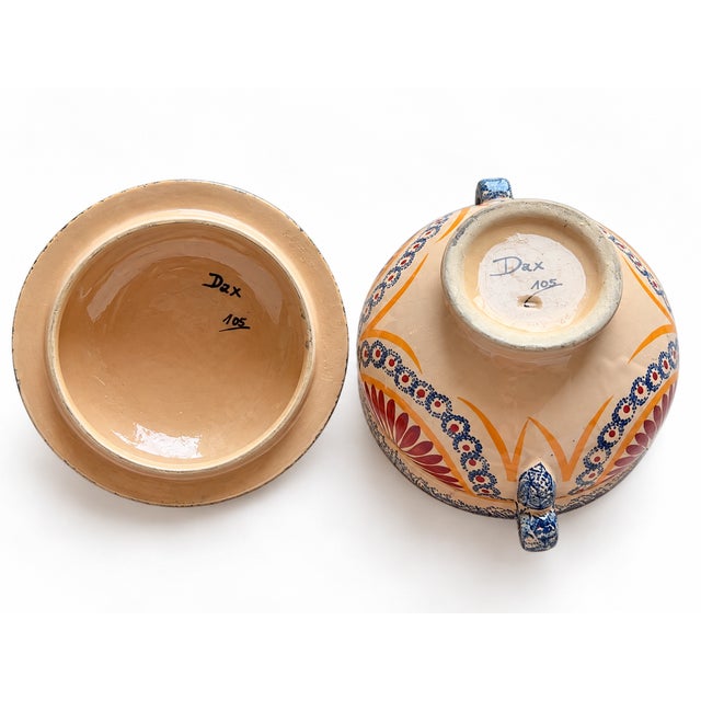 1920s French Art Deco Polychrome Faience Covered Bowl by Jacques Le Tanneur for Dax, 1930s For Sale - Image 5 of 8