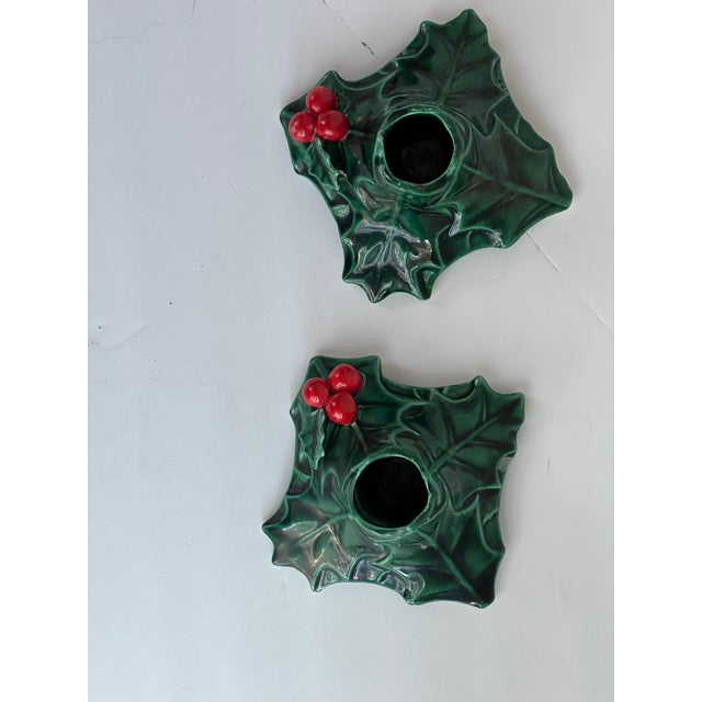 1970s Lefton (Japan) Green Holly Candle Holders For Sale - Image 4 of 5
