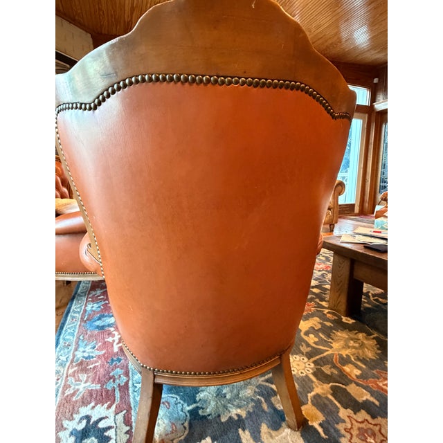 Pair of Victorian Style Tufted Leather Armchairs With Carved Wood Frames, Vintage For Sale - Image 10 of 10