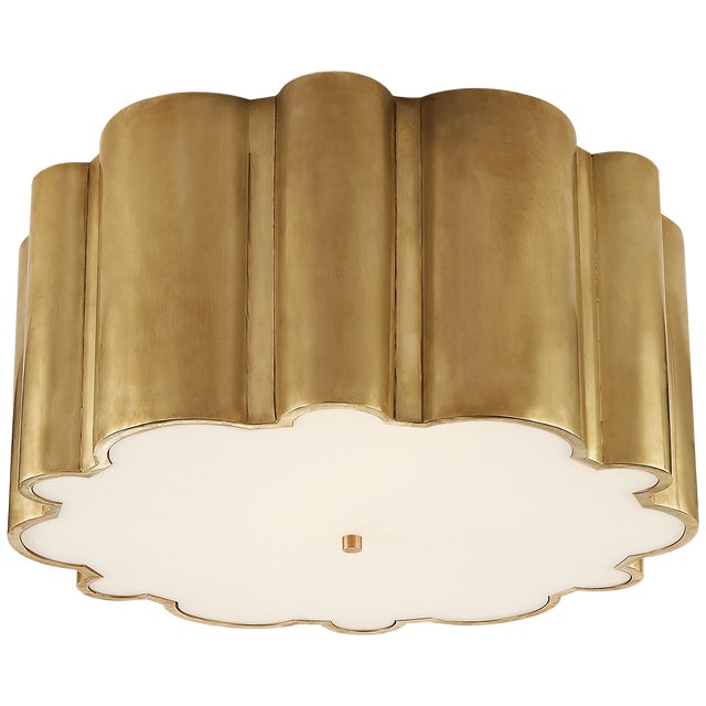 Alexa Hampton for Visual Comfort Signature Markos Grande Flush Mount in Natural Brass with Frosted Acrylic For Sale