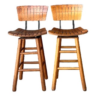 MCM Slat Back Bar Stools After Arthur Umanoff - Pair For Sale