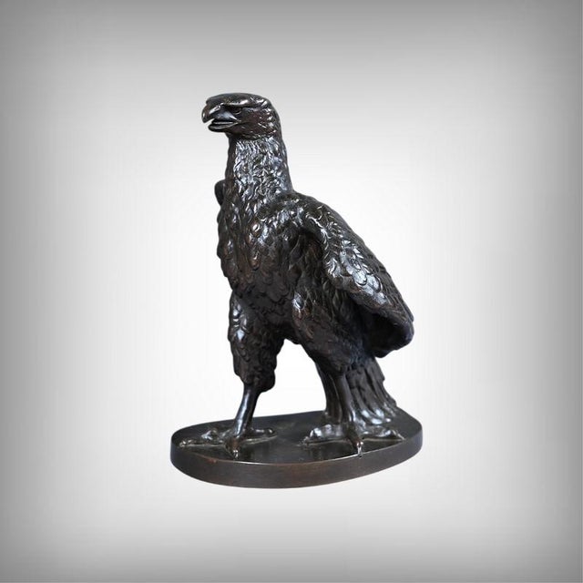 A bronze animal sculpture with a brown patina, inspired by the work of the renowned Romantic sculptor Jean-François-...