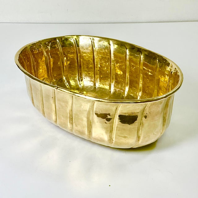 Mid 20th Century Mid-Century Boho Chic Arts & Crafts Hollywood Regency Fluted Oval Brass Planter. For Sale - Image 5 of 12