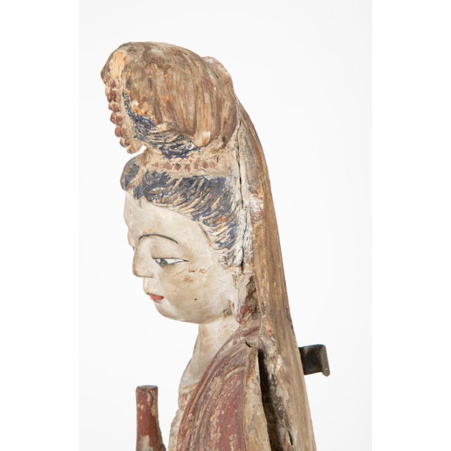 Chinese Carved and Painted Wood Sculpture of Guanyin For Sale - Image 4 of 12