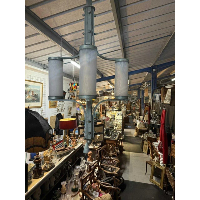 Art Deco Metal Chandelier For Sale - Image 10 of 12