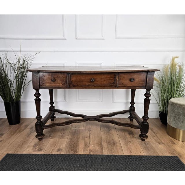 Antique Italian Carved Walnut Console Desk For Sale - Image 9 of 11