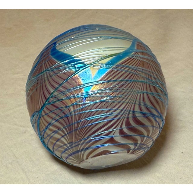 Glass Vintage Blown Spun Pulled Feather Studio Aurene Iridescent Art Glass Paperweight For Sale - Image 7 of 9