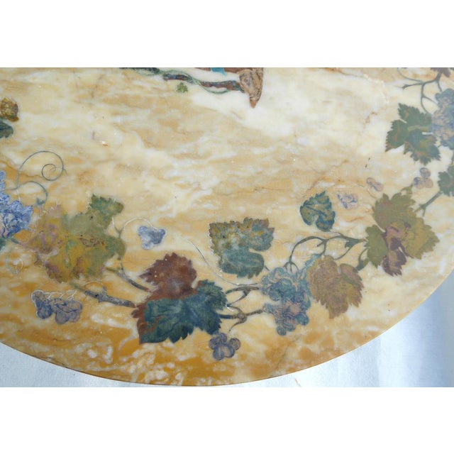 Antique French-Italian Wrought Iron Coffee Tablr witn Pietra Dura Marble Top and Pattern of Vignes and Cherub, 1890s For Sale - Image 15 of 18
