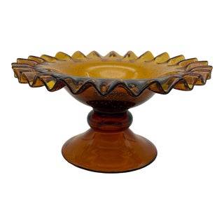 1980s Fenton Amber Blown Seed Glass Compote For Sale