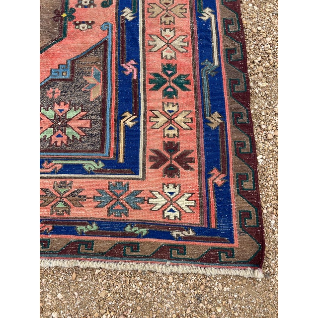 Boho Chic 1940s Vintage Embroidery Persian Soumak Rug With Geometric Pattern For Sale - Image 3 of 9
