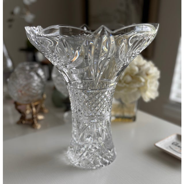 Hollywood Regency Large Crystal Peony Vase Shannon Crystal Designs of Ireland, Godinger, 24% Lead Crystal For Sale - Image 3 of 9
