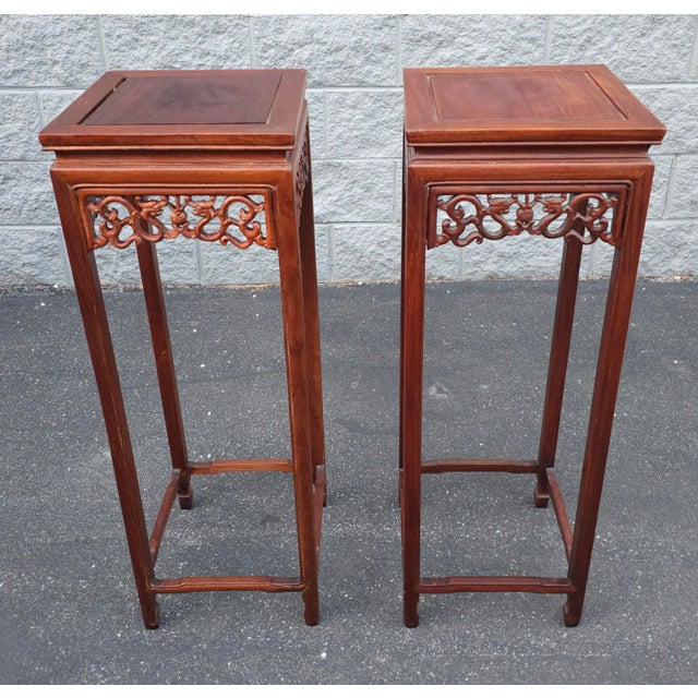 Pair of Chinese Hongmu Stands Pedestals / Plant Stands For Sale - Image 10 of 11
