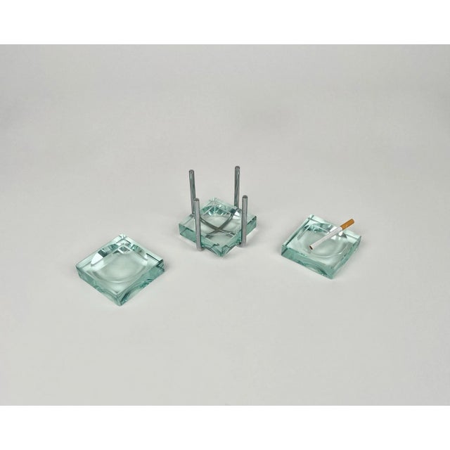 Glass Ashtrays in Glass & Steel with Stand by Gallotti & Radice, Italy, 1970s, Set of 4 For Sale - Image 7 of 12