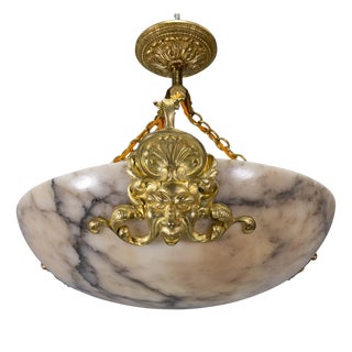 French Neoclassical Style Alabaster and Bronze Pendant Chandelier, 1920 For Sale