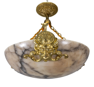 French Neoclassical Style Alabaster and Bronze Pendant Chandelier, 1920