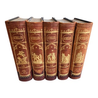 Leather Bound Schiller Books in German, Set of 5 For Sale