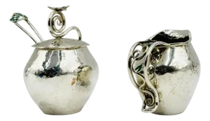 Vintage Emilia Castillo Taxco Creamer Pitcher, Covered Sugar Bowl & Spoon