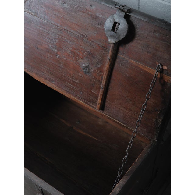 Wood Vintage Indian Iron-Bound Wooden Chest on Turned Feet For Sale - Image 7 of 8