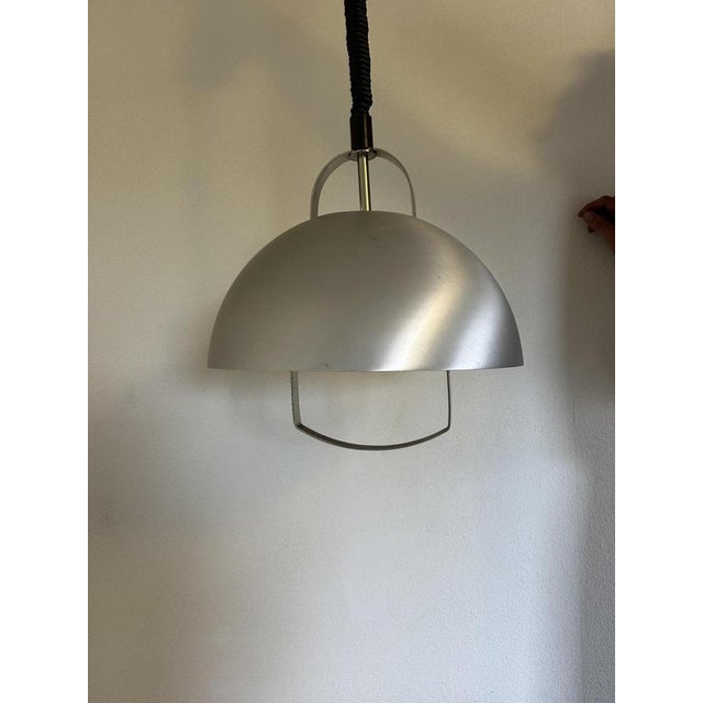 Silver Up and Down Pendant in Brushed Metal, 1970s For Sale - Image 8 of 13