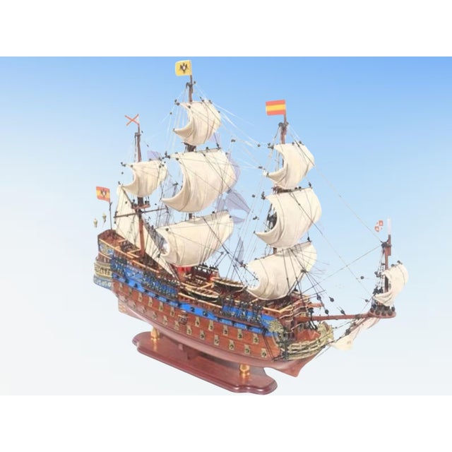 Exquisite Handcrafted Wooden Ship Model – Luxury Nautical Home Decor Statement Piece for Modern Interiors For Sale - Image 4 of 13
