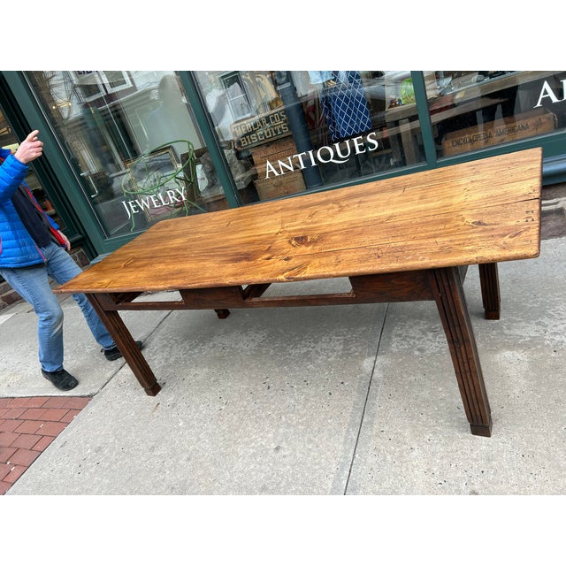 19th Century English Farm Table Dining Table With Satin Birch Top For Sale - Image 9 of 11