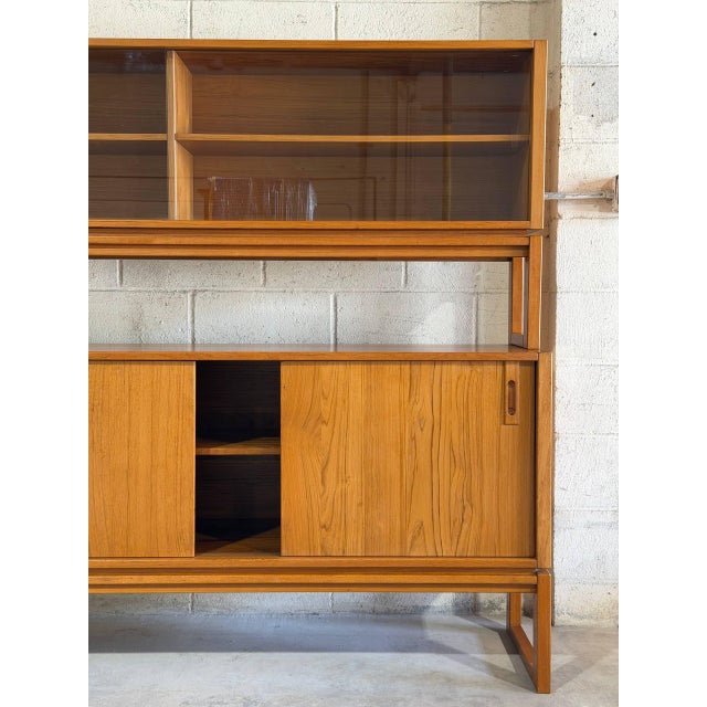 Mid Century Modern Danish Teak Hutch Credenza Display Cabinet 2 Piece 1960s For Sale - Image 10 of 10
