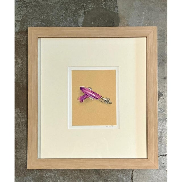 Mid-Century Modern Vintage Framed Ray Gun Illustration on Paper For Sale - Image 3 of 12