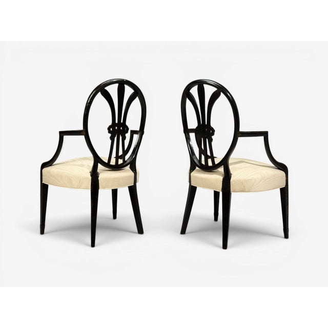 Neoclassical, Prince of Wales Armchairs, Ebonized Wood, Gilt, Silk, Usa, 19th C. For Sale - Image 16 of 18