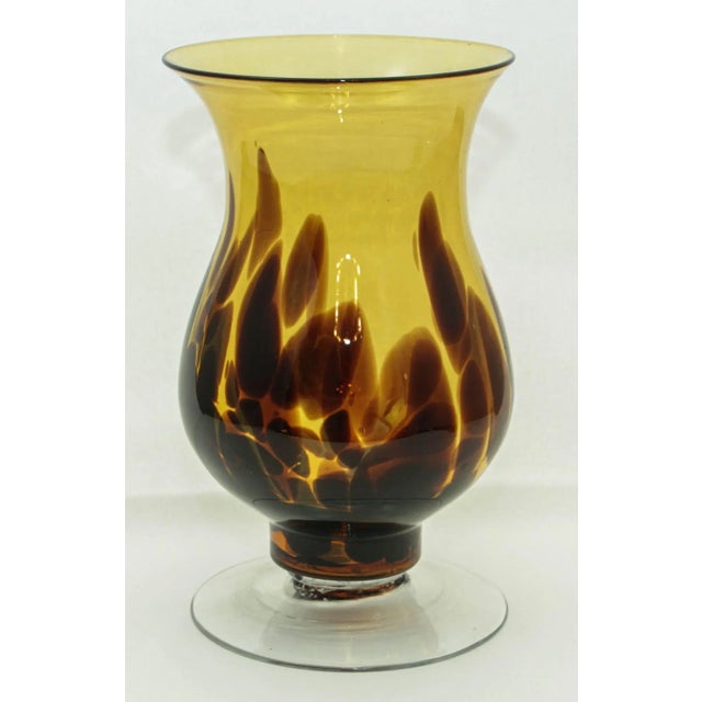 Italian Tortoise Shell Blown Art Glass Footed Vase Vintage From 1970 For Sale - Image 10 of 10