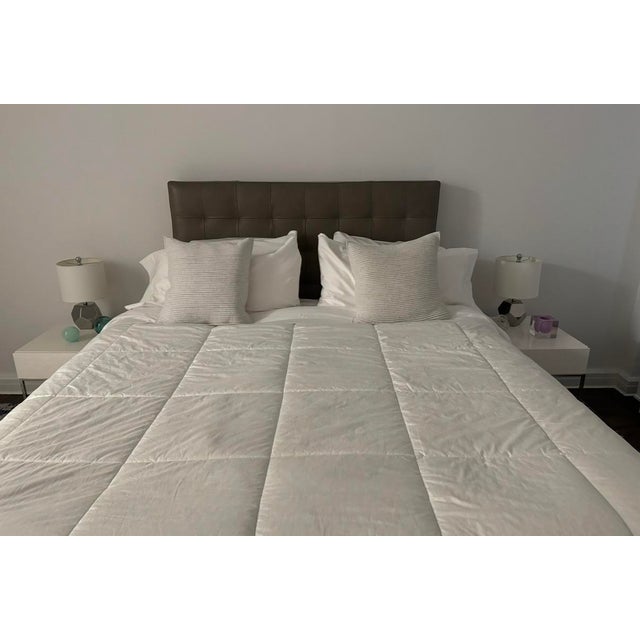 Modern West Elm Grid Tufted Tall Leather Headboard Queen For Sale - Image 3 of 4
