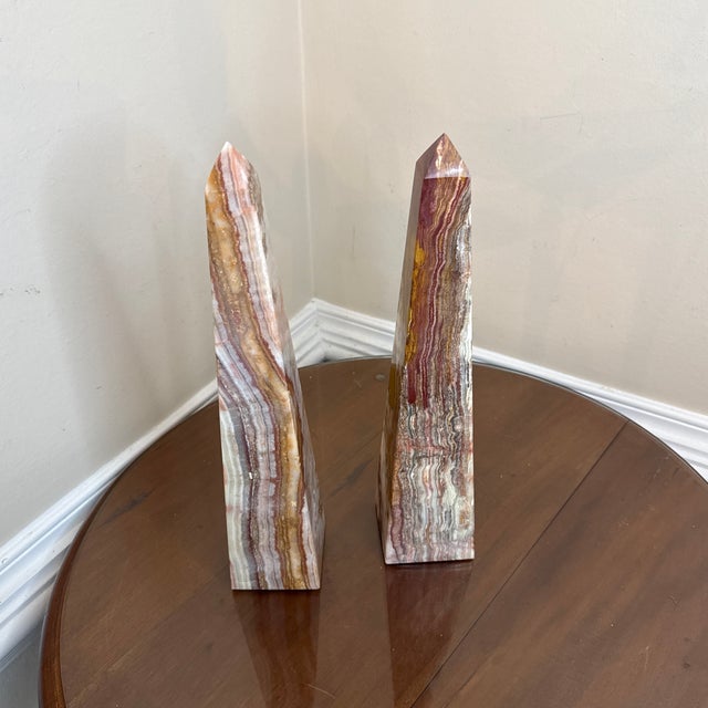 Stone Vintage Carved Onyx Obelisks- A Pair For Sale - Image 7 of 9
