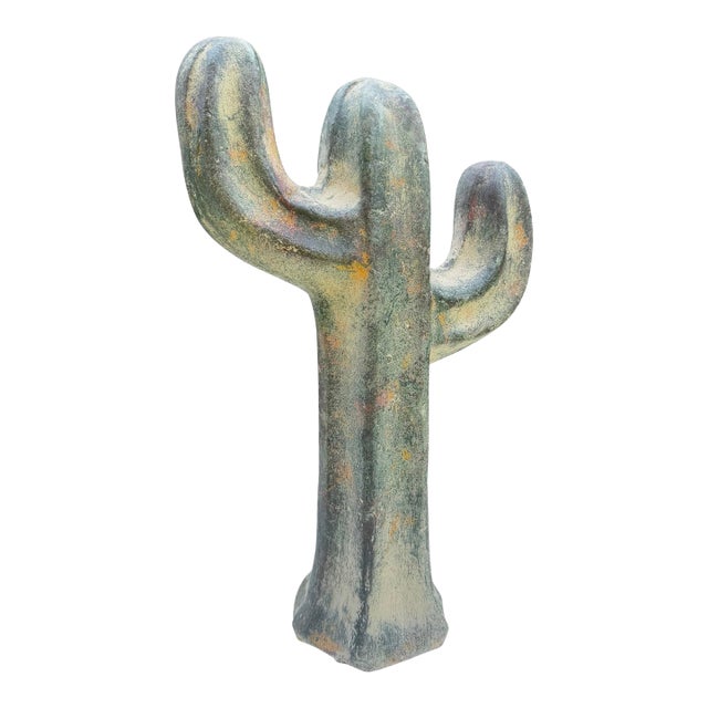 Vintage Sculptural Ceramic Cactus Sculpture in Mottled Desert Glaze, 15.5” For Sale