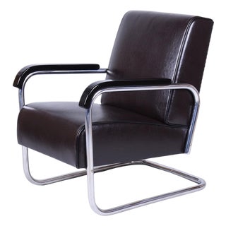 Bauhaus Armchair in Chrome and Leather from Hynek Gottwald, Czech, 1930s For Sale