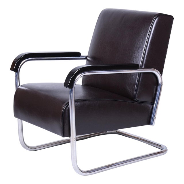 Bauhaus Armchair in Chrome and Leather from Hynek Gottwald, Czech, 1930s For Sale
