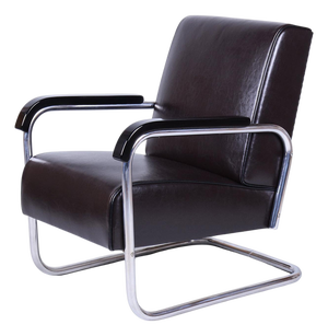 Bauhaus Armchair in Chrome and Leather from Hynek Gottwald, Czech, 1930s