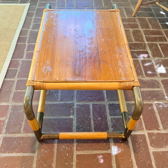 1970s Bamboo & Brass Coffee Table For Sale - Image 4 of 10