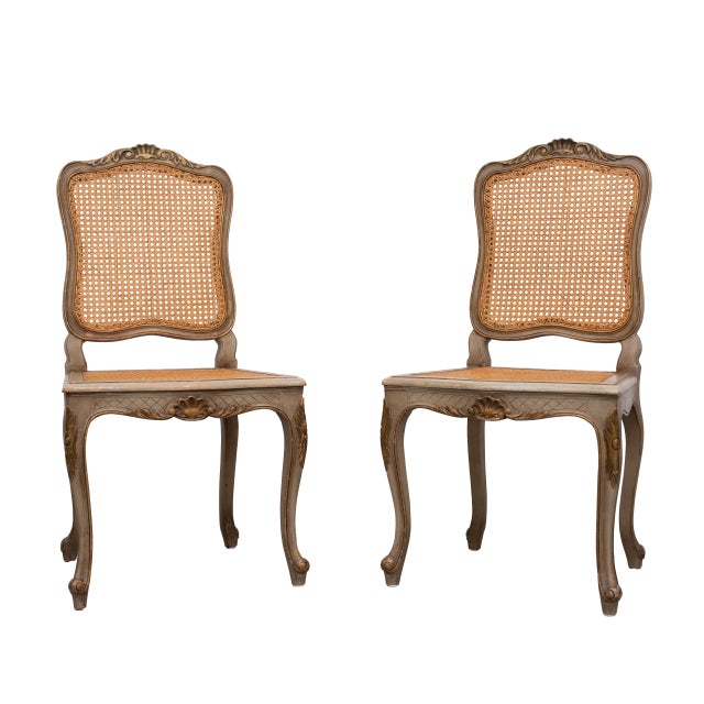 Louis XV Gilt and Green Painted Cane Side Chairs, 1880, Set of 2 For Sale - Image 14 of 14