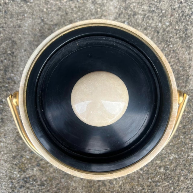 Italian Aldo Tura Goatskin Wrapped Brass Ice Bucket For Sale - Image 3 of 11