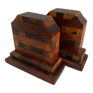 Multi Wood Mosaic Bookends in the Style of Don Shoemaker - A Pair