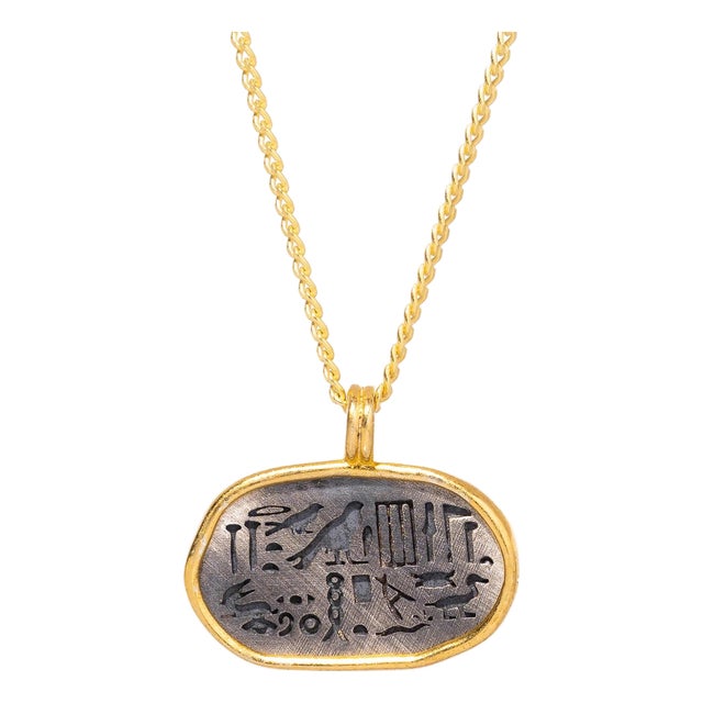 Mystic Nile Egyptian Symbol Gold Necklace For Sale