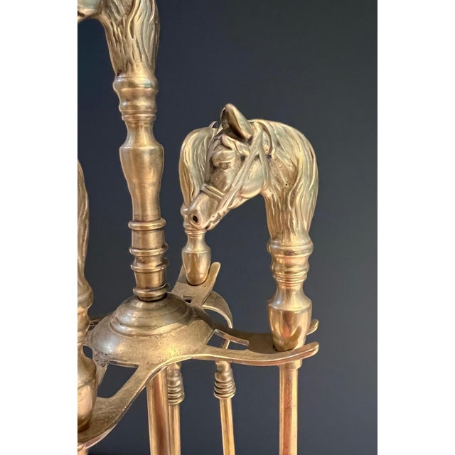 Neoclassical style brass horse fireplace tools For Sale - Image 9 of 12