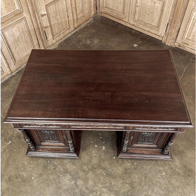Early 20th Century Antique French Neoclassical Henri II Oak Partner's Desk For Sale - Image 5 of 14