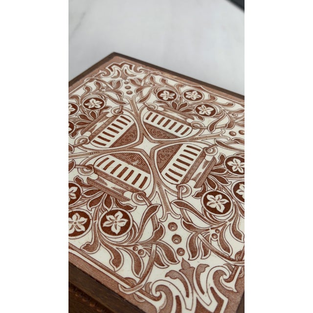 Brown Wooden and Earthenware Trivet with Brown and Cream Tiles, France, 1920s For Sale - Image 8 of 11